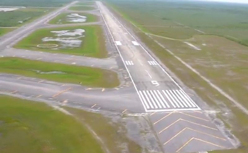 An aerial view of the Alligator Alcatraz airstrip as seen in a video still from a hype video posted to Florida Attorney General James Uthmeier's X profile.