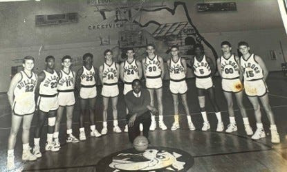 New Crestview boys basketball coach Kelvin Lee is pictured here in the 1980s with his Crestview junior varsity team. The bulldogs would go on to win 20 games that season after a 14-game win streak.