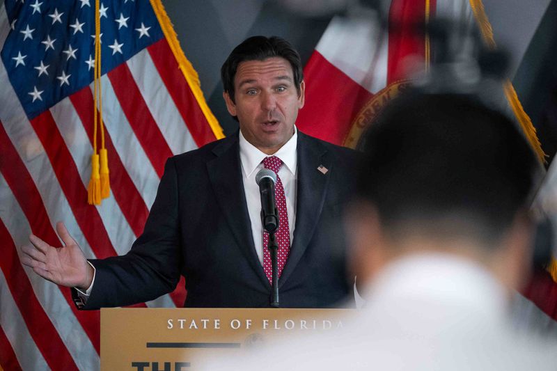 Governor Ron DeSantis proposes a new college and university accreditation process for the state's university system during a press conference at Florida Atlantic University in Boca Raton, Fla., on June 26, 2025.