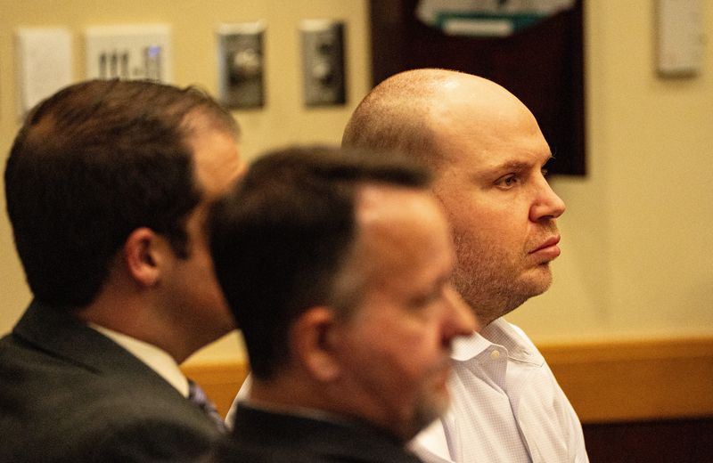 Christopher Davis reacts after being found guilty on second-degree murder, tampering and fraud charges at the Lee County Justice Center on Thursday, June 26, 2025. He was found guilty in the murder of his boyfriend, Barry Schmalbach, of Cape Coral, whose body was never found