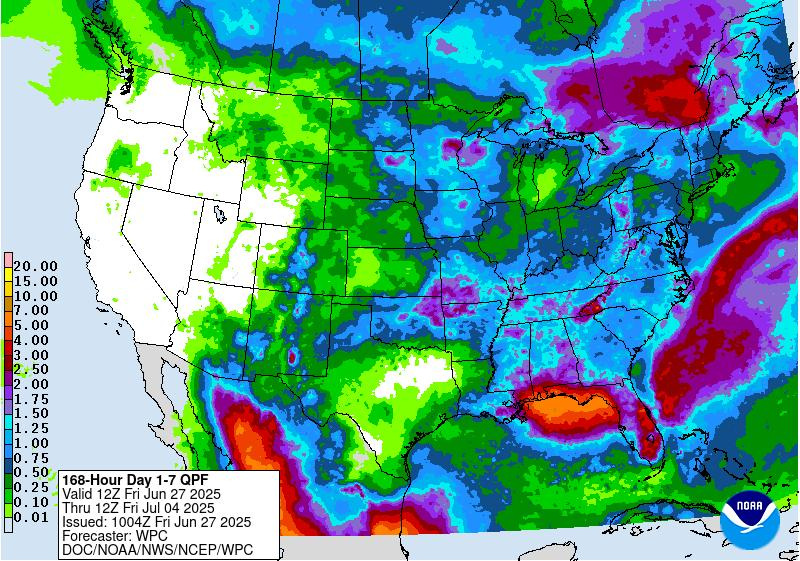 Rainfall expected from June 27 through July 4, 2025.