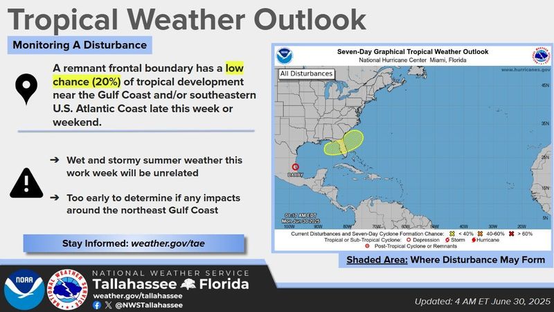 National Weather Service, National Hurricane Center outlook on June 30, 2025.