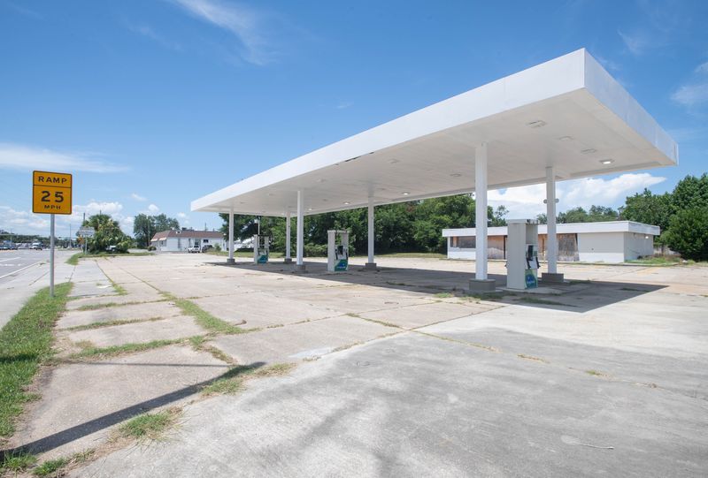 The site of a former gas station at 100 S. Navy Blvd. in Warrington on June 27, 2025.