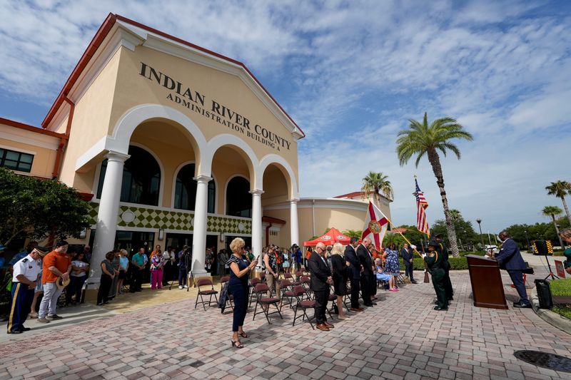 Indian River County wraps up their centennial celebrations with a time capsule burial, June 30, 2025, outside of the county administration building. Within the metal time capsule held memories and wishes for future generations including photos, memorabilia, proclamations and books about the county until now. The capsule is set to be excavated in 50 years.