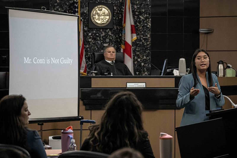 Assistant Public Defender Lily Boehmer (right) makes closing arguments in the trial of Damian Conti on June 30. He is the former SouthTech Academy teacher convicted of sex crimes with a student.