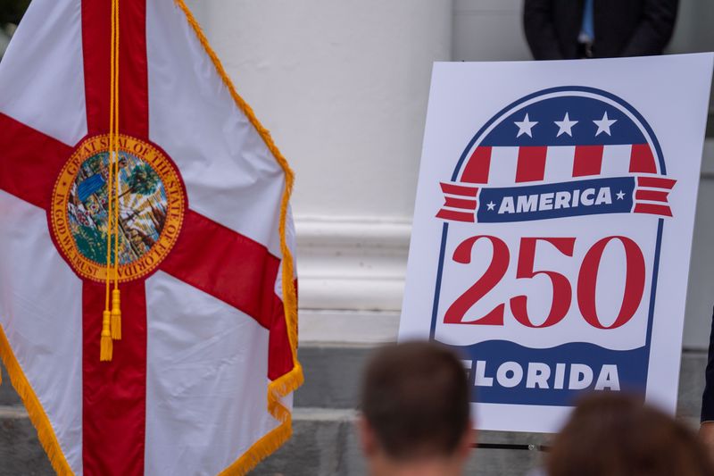 Gov. Ron DeSantis unveiled the “America 250 Florida” logo that will appear over the coming year.