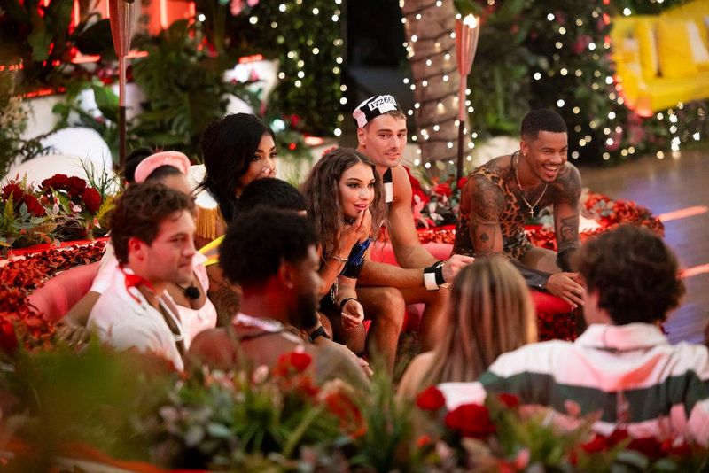 "Love Island USA" contestants Thomas John “TJ” Palma, Andreina Santos, Jaden Duggar, Austin Shepard and Ace Green seen at the villa.