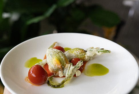 Stuffed squash blossoms are on the menu this summer at Salute restaurant.