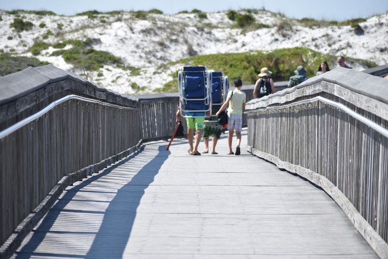 Topsail Hill Preserve State Park is located in Santa Rosa Beach in Walton County at 7525 W Scenic Hwy 30A. The park offers camping, nature trails, a tram ride down to the Gulf of America, and much more.