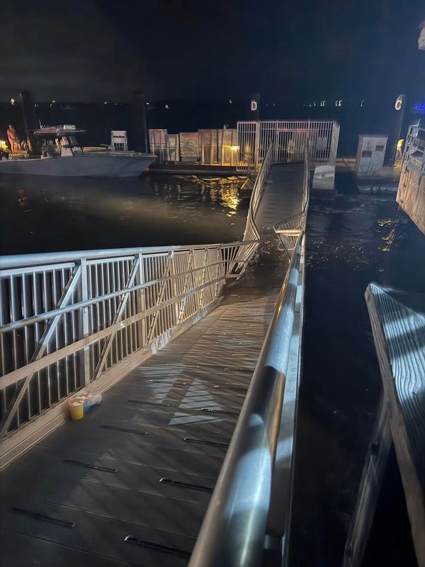 A large gangway at the Fernandina Beach Harbor Marina collapsed during the Fourth of July fireworks display causing some injuries.