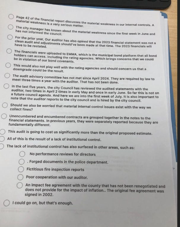 Marco Island City Council Chairman Erik Brechnitz had a list of complaints he used to call for a vote of no confidence in City Manager Mike McNees and to fire him. After discussion July 7, 2025, his motion died for lack of a second.