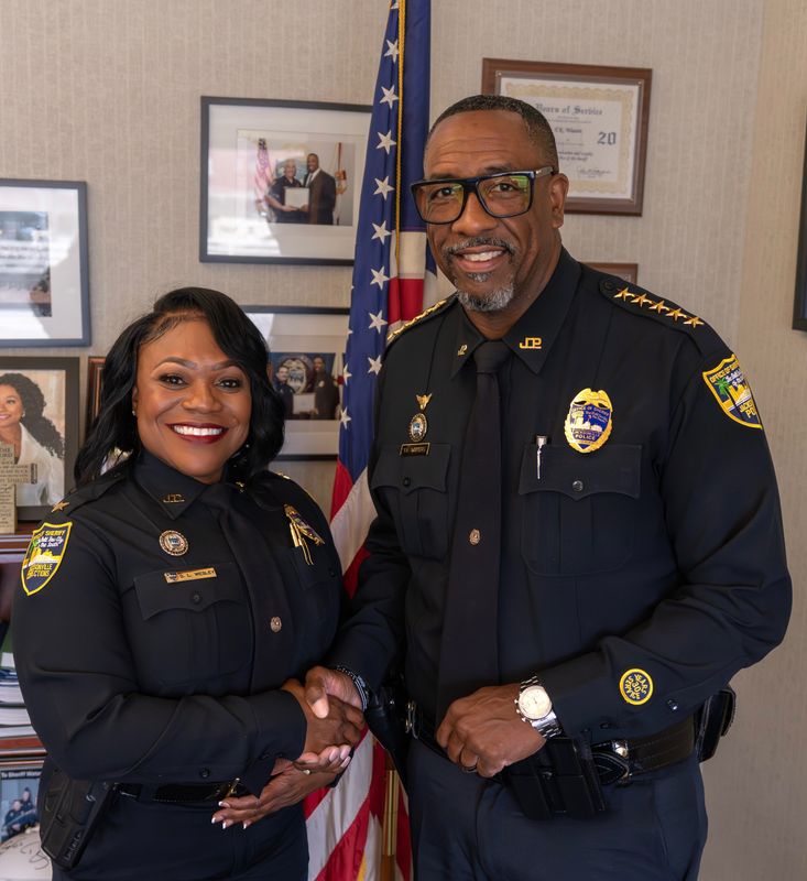 Jacksonville Sheriff's Office Commander Deborah Wesley, at left, stands with Sheriff T.K. Waters. Wesley announced July 7 she will run for an at-large City Council seat. Waters endorsed her.