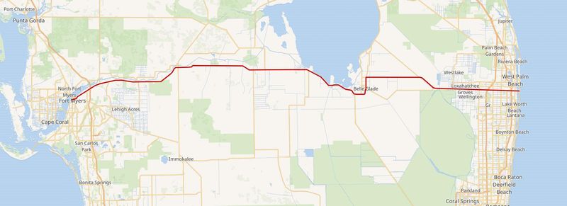 State Road 80 is a 123.5-mile route linking US 41 Business in Fort Myers and State Road A1A in Palm Beach.