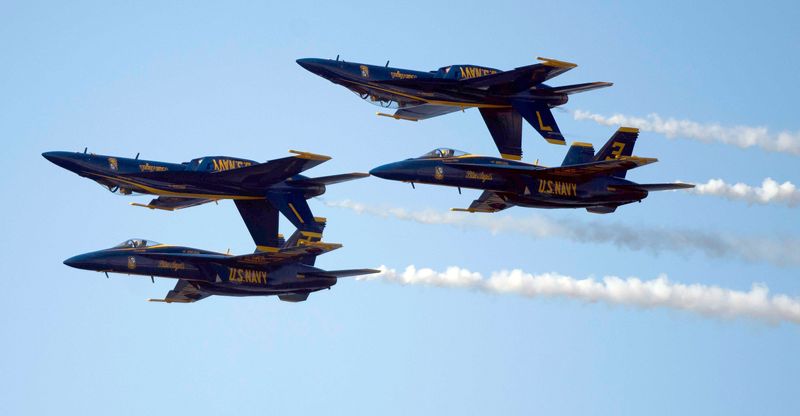 The Blue Angels take to the skies over Santa Rosa Island for "Breakfast with the Blue" in July 2025. The circles and arrivals event kicks off the annual Red, White, and Blues week at Pensacola Beach.