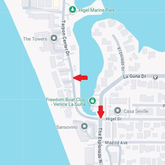This map shows the location of the Tarpon Center Drive milling and paving project, which starts at 7 a.m. Friday.