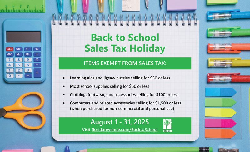 Florida's back-to-school sales tax holiday runs from Aug. 1-Aug. 31 in 2025.