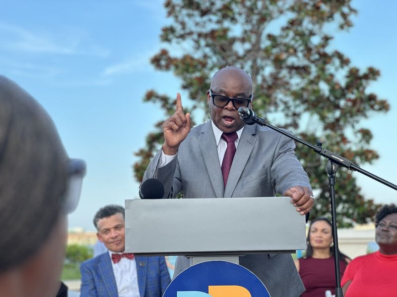 Daytona Beach Mayor Derrick Henry says he is inspired by Bethune-Cookman University founder and civil rights giant Mary McLeod Bethune, at a July 10, 2025, celebration of the 150th anniversary of Bethune's bronze statue at the Riverfront Esplanade.