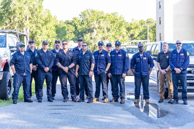 Members of Florida Urban Search and Rescue Task Force 8 prepare for deployment to flood-ravaged Central Texas on July 7.