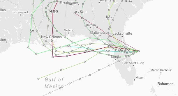 Spaghetti models for Invest 93L as of 6 a.m. July 15, 2025.