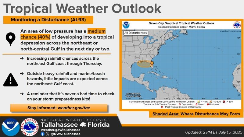 Tropical weather outlook on July 15, 2025, from the National Weather Service.