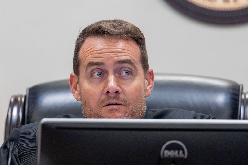 Leon County Circuit Judge Lance Neff listens to State Attorney Jack Campbell during a case management hearing for Phoenix Ikner, who is charged for the mass shooting on the Florida State University campus that took place in April, Wednesday, July 16, 2025.
