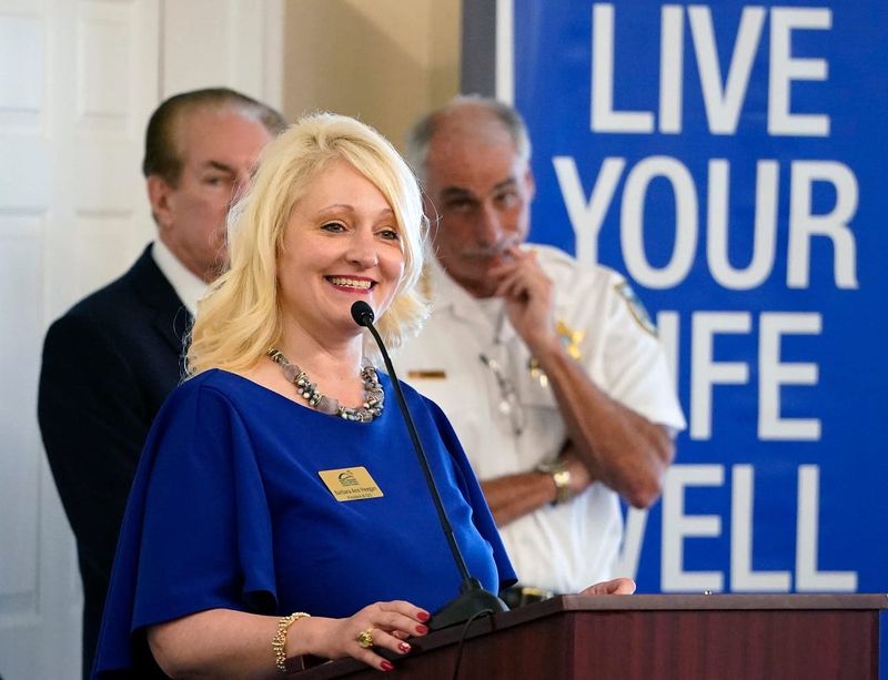 Barbara Ann Heegan, president and CEO of the Port Orange South Daytona Chamber of Commerce, speaks at a lunchtime forum the chamber hosted in Port Orange on April 11, 2024. The topic was the opioid epidemic, an issue that Heegan made a priority in addressing as CEO. Heegan recently announced her decision to resign effective July 30, 2025 to become caregiver for a relative in another part of the state. She also accepted a job in the senior living sector.