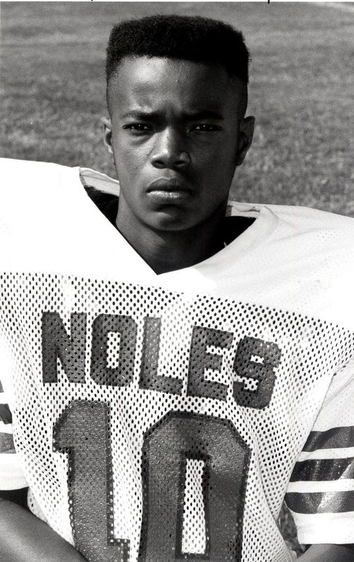 (Nov. 24, 1992) -- Peter Warrick played high school football for the Southeast High Seminoles. He later played football for the Florida State Seminoles and was MVP of the Sugar Bowl in 2000.