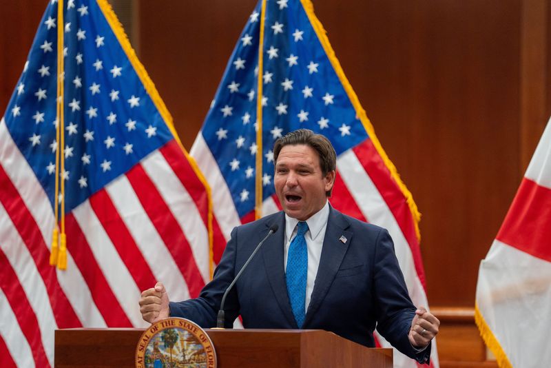Gov. Ron DeSantis speaks at the swearing-in ceremony for Blaise Ingoglia, who now serves as the Florida Chief Financial Officer, Monday, July 21, 2025.