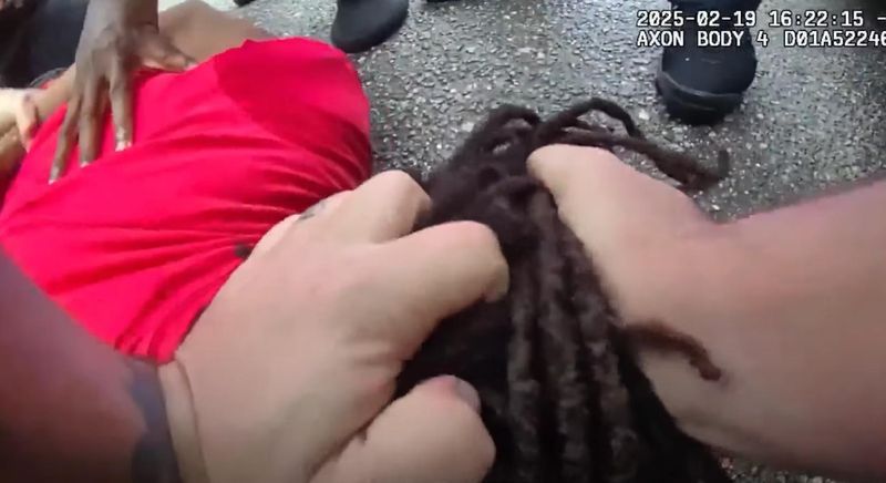 Officer Donald Bowers' bodycam shows him and additional Jacksonville sheriff's officers holding William McNeil down to handcuff him following his traffic stop and refusing to comply on Feb. 19, 2025.