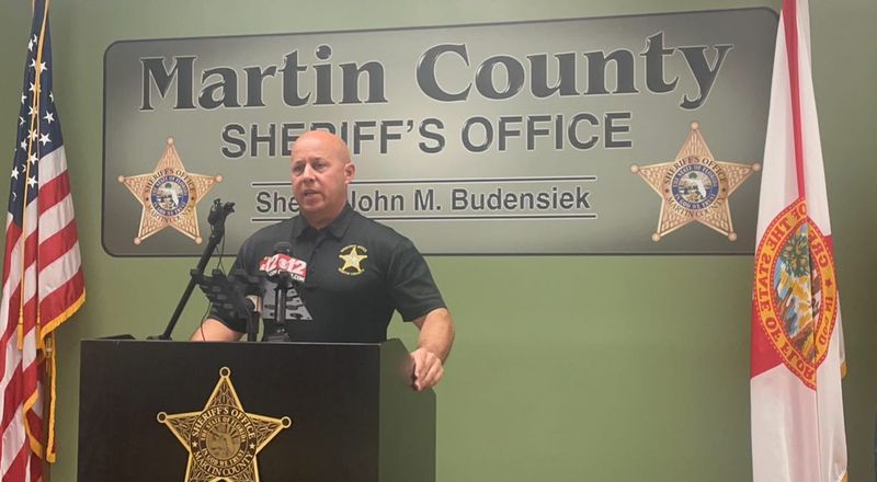 Sheriff John Budensiek discussing a death investigation at a news conference on July 22, 2025. Deputies responded to the 18,000 block of Southeast Federal Highway on July 21, 2025 about a dead body in the water in Jupiter.