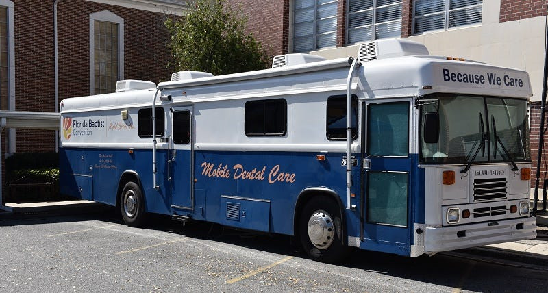 The Florida Baptist Convention Mobile Dental Care Unit will be at Heritage Community Church Aug. 4-8 but a pre-screening is required.