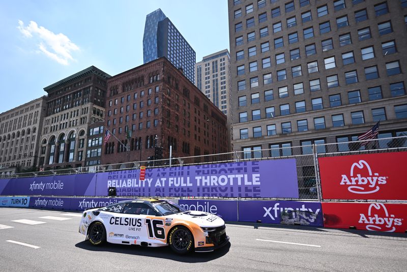 Jul 5, 2025; Chicago, Illinois, USA; NASCAR Cup Series driver AJ Allmendinger (16) during qualifying for the Grant Park 165 at Chicago Street Race. Mandatory Credit: Daniel Bartel-Imagn Images