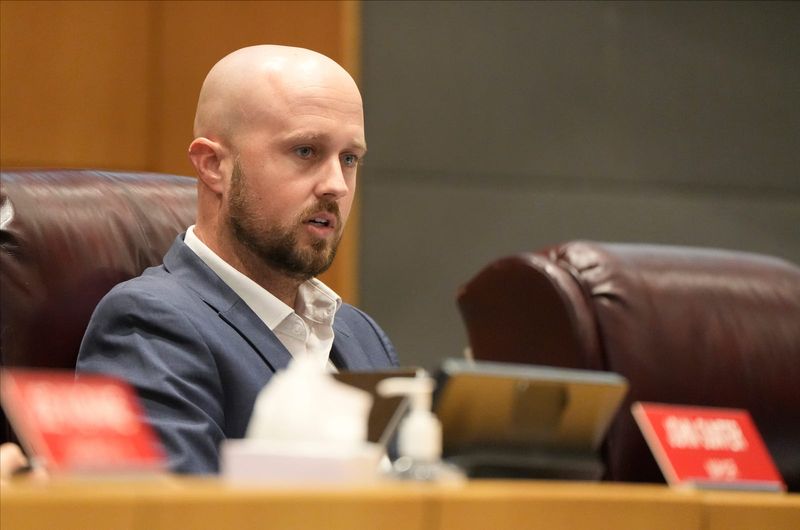 Cape Coral council member Keith Long listens to a speaker during a meeting Wednesday, July 23, 2025.