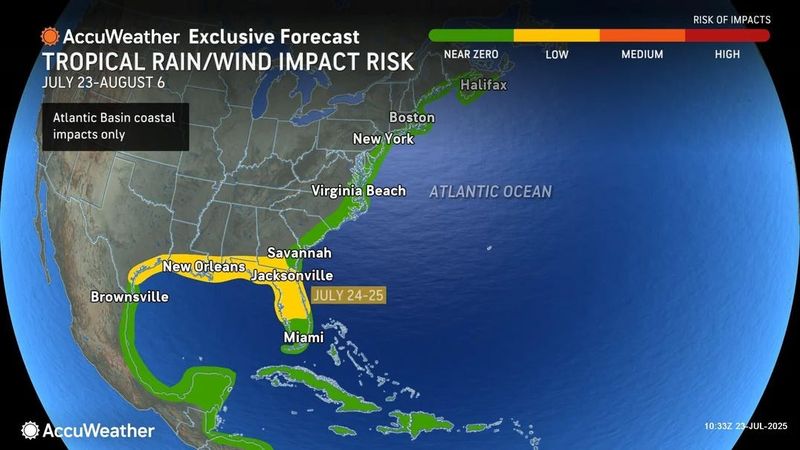 AccuWeather forecasters expect a low chance of tropical development for a low-pressure area moving across the Gulf Thursday, July 24, 2025.