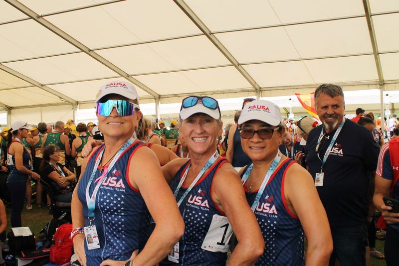 Jacksonville Dragon Boat Club members and breast cancer survivors Pamela Reckner, from left, Sheila Hickson-Curran and Sohka Au-Ferris won multiple medals in the recent 17th IDBF World Dragon Boat Racing Championships' inaugural breast cancer paddlers division.