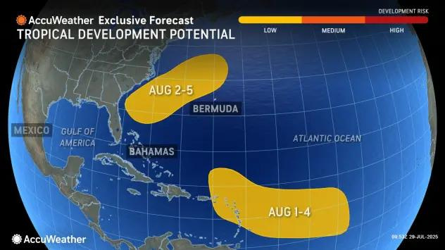 AccuWeather forecasters are watching two areas in the Atlantic for tropical development in early August.