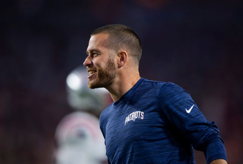 Dec 12, 2022; Glendale, Arizona, USA; New England Patriots special teams assistant Joe Houston against the Arizona Cardinals at State Farm Stadium. Mandatory Credit: Mark J. Rebilas-USA TODAY Sports