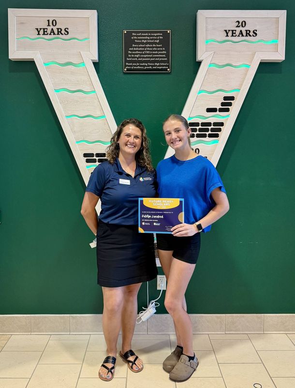 Education Foundation scholarships manager Heather Ferrigno with Venice High School student Katelyn Lunsford. "“This generation of young people is smart, driven and passionate about a variety of causes," Ferrigno says.