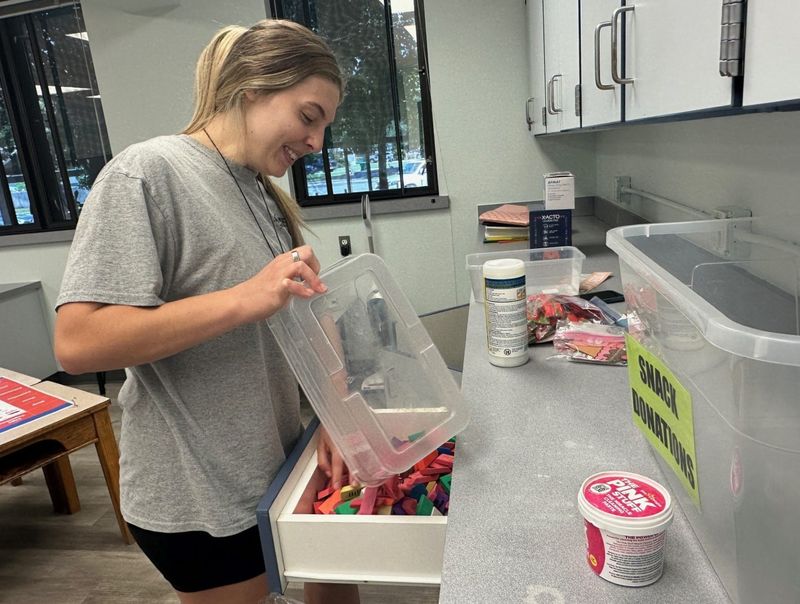 Sara Call, a new first grade teacher at Destin Elementary School, was busy in her classroom getting organized on Aug. 1. The first day of school is Aug. 11.