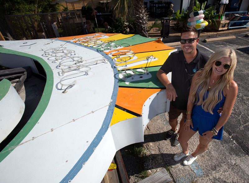 Mandy and Dustin Vaughn, the owners of the Local on Pensacola Beach, are seeking permission from the Santa Rosa Island Authority to erect the old Pensacola Beach Sailfish sign outside their business.
