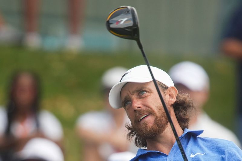 Tommy Fleetwood watches his drive after teeing off on the first hole during the second round of the 2025 FedEx St. Jude Championship at TPC Southwind in Memphis.