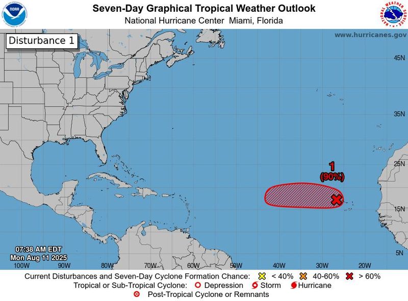 Invest 97L is likely to become a tropical depression or storm, possibly as soon early Aug. 11, 2025.