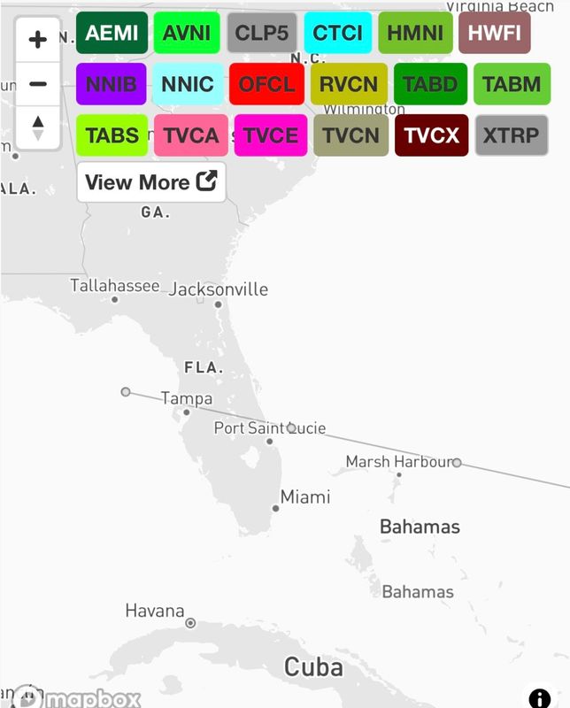 A screen capture of a spaghetti model for Tropical Storm Erin at 12:16 p.m. on Aug. 11, 2025.