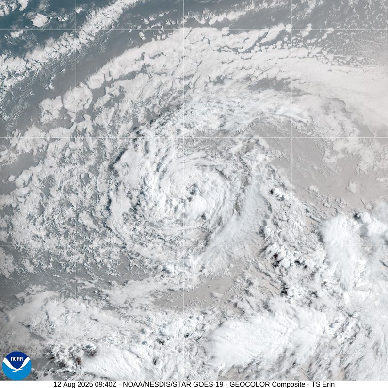 Satellite view of Tropical Storm Erin 6 a.m. Aug. 12, 2025.