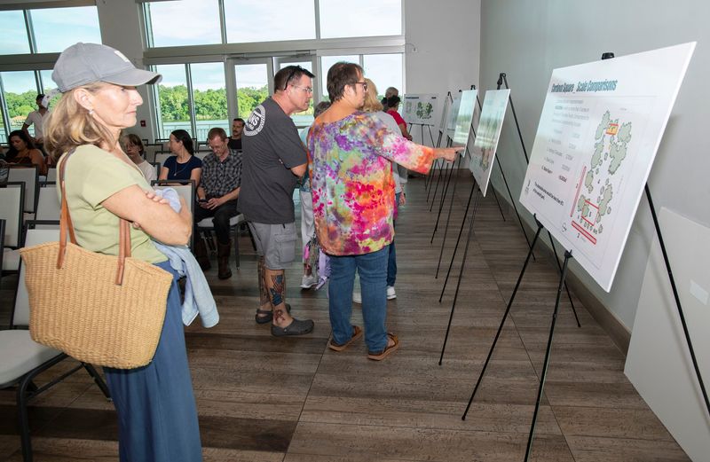 East Hill residents gather at the Bayview Park Community Center on August 12, 2025, to learn more about the proposed "Safe Spot Skate Spot" at Cordova Square Park on 12th Avenue. Upward Intuition hosted the public meeting to seek input from residents of the Pensacola neighborhood. The group has put the brakes on the proposal based on public response.