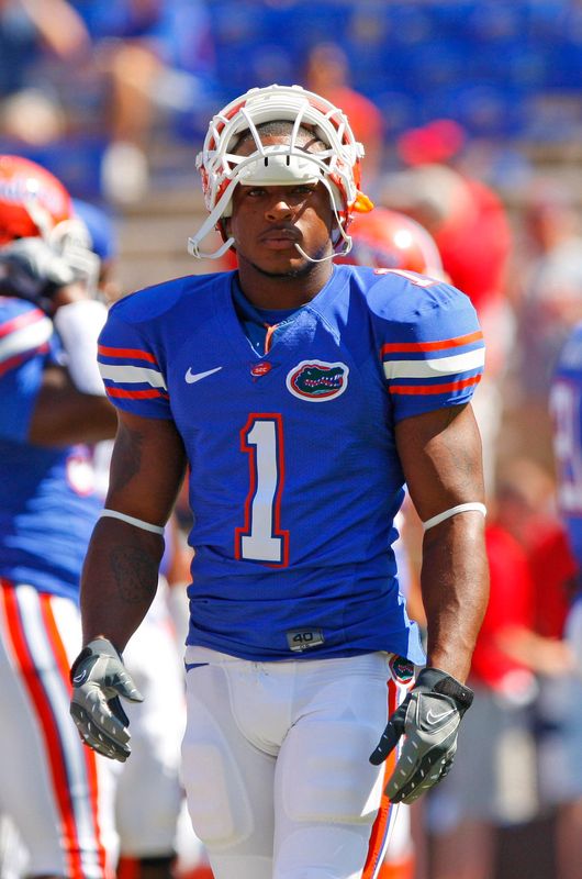 September 27, 2008; Gainesville FL, USA; Florida Gators running back Percy Harvin (1) before the game against the Mississippi Rebels at Ben Hill Griffin Stadium. Mandatory Credit: Kim Klement-USA TODAY Sports