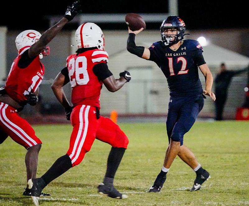 Eau Gallie QB Joseph Allen passes over the Plantation defense during their Kickoff Classic August 15, 2025. Allen passed for more than 300 yards in tonight’s game. Craig Bailey/FLORIDA TODAY via USA TODAY NETWORK