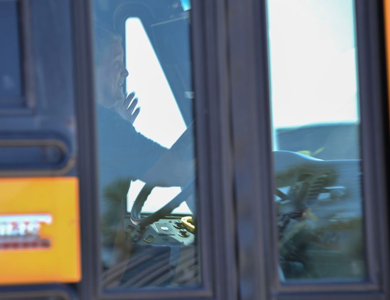 Martin County school bus driver Evonne Eicher heads out on her route from the bus compound on Aug. 15, 2025, in Stuart. Eicher has been named the Florida School Bus Driver of the Year for 2025.