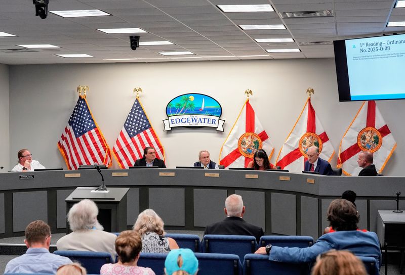 The Edgewater City Council votes to keep its moratoriums despite Gov. Ron DeSantis' approval of SB 180, which prohibits local governments from controlling their own land use, Monday, Aug. 18, 2025.