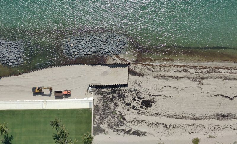 The Breakers' Midtown Headland Area Erosion Control Project, pictured above, updated the resorts rock mounds and added three additional breakwaters that extend across hte property of Judy Lauder at 126 S. Ocean Blvd., to the northern edge of Clarke Beach.